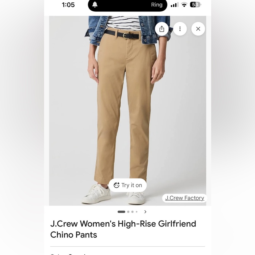 J Crew High Rise Girlfriend Chino Khakis - 26” inseam